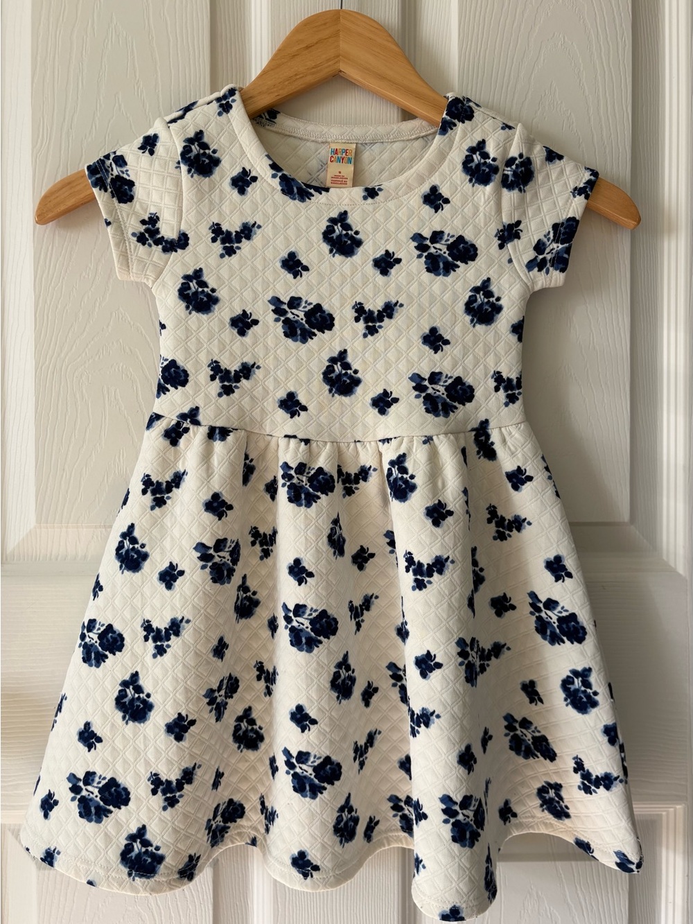 Harper Canyon White Dress with Navy Floral Quilted Skirt